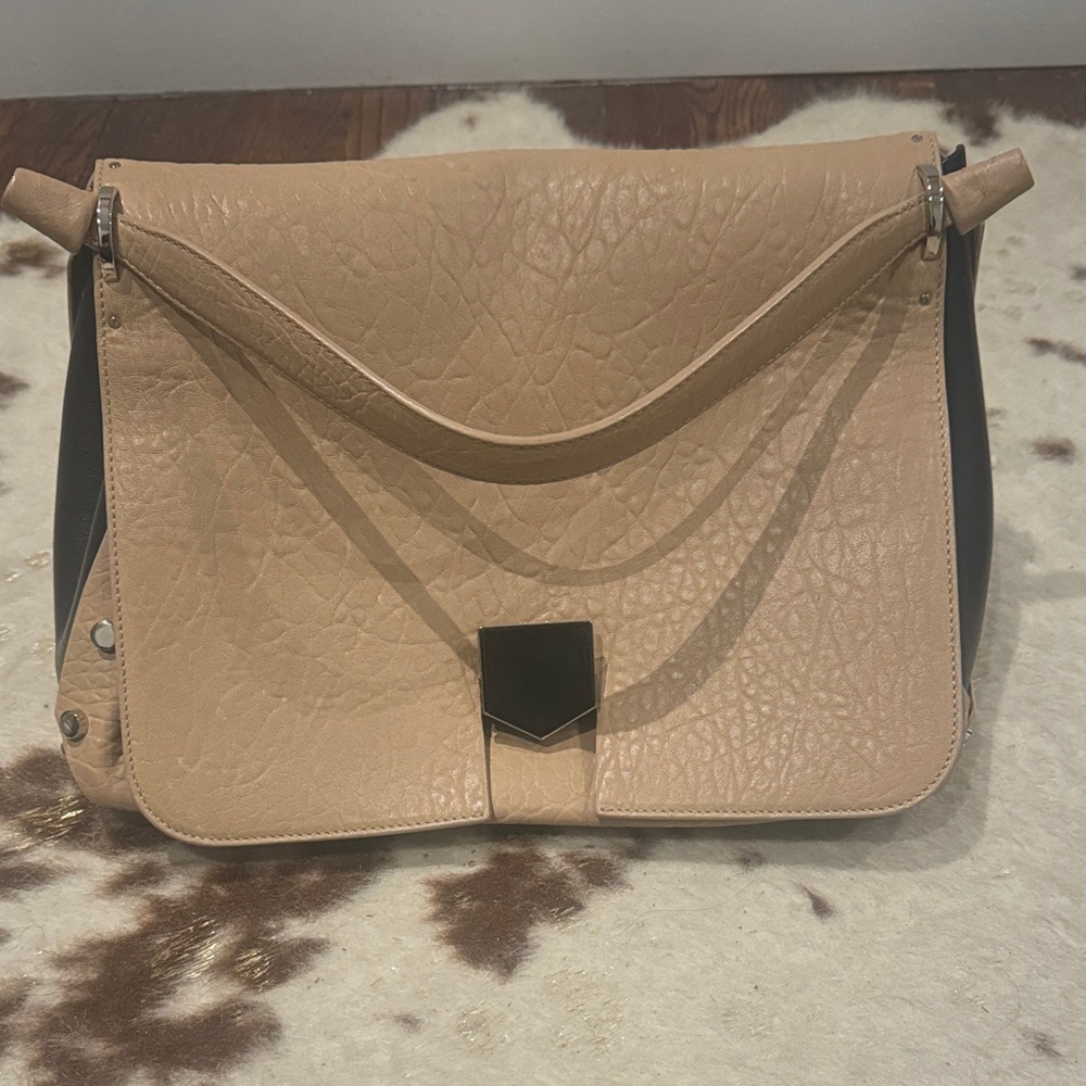 Jimmy Choo Leather Shoulder Bag | Beige & Black | Silver Hardware